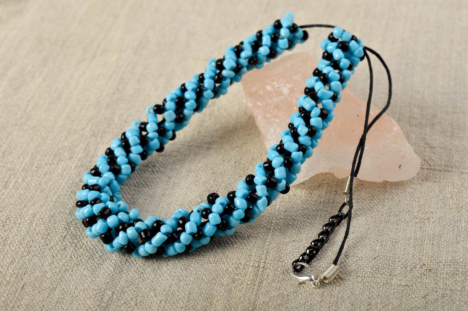 Beautiful handmade woven bead necklace beaded cord necklace bead weaving photo 1