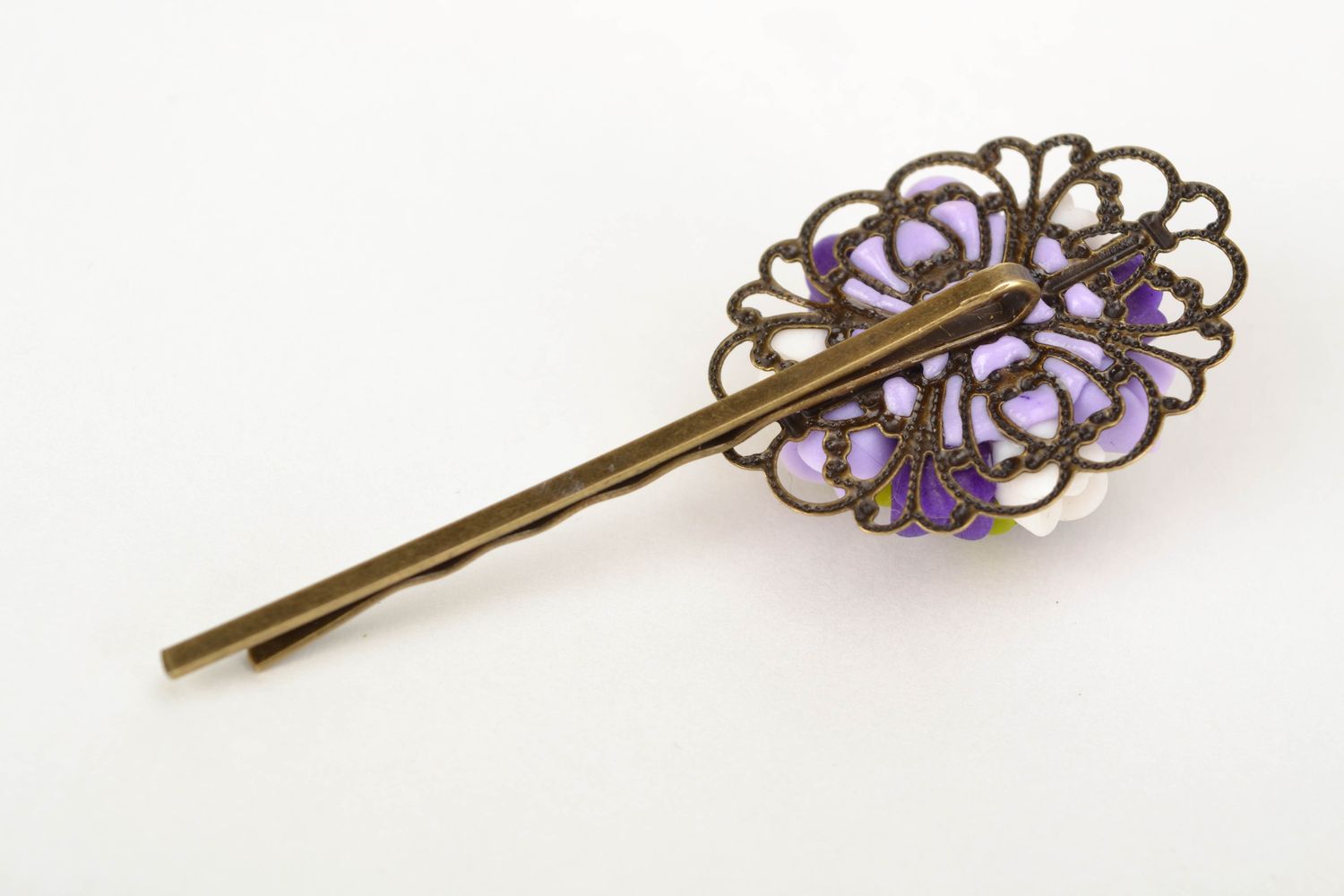 Barrette faite main originale accessoire pince à cheveux Roses violettes photo 3