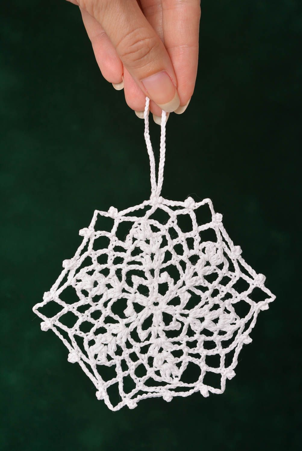 Décoration flocon Déco fait main tricot crochet Idée déco Noël blanche design photo 3