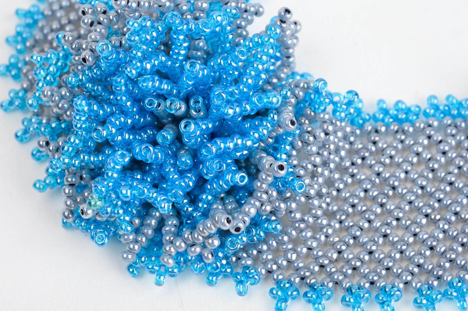 Handmade massive beaded necklace elegant blue necklace designer accessory photo 5