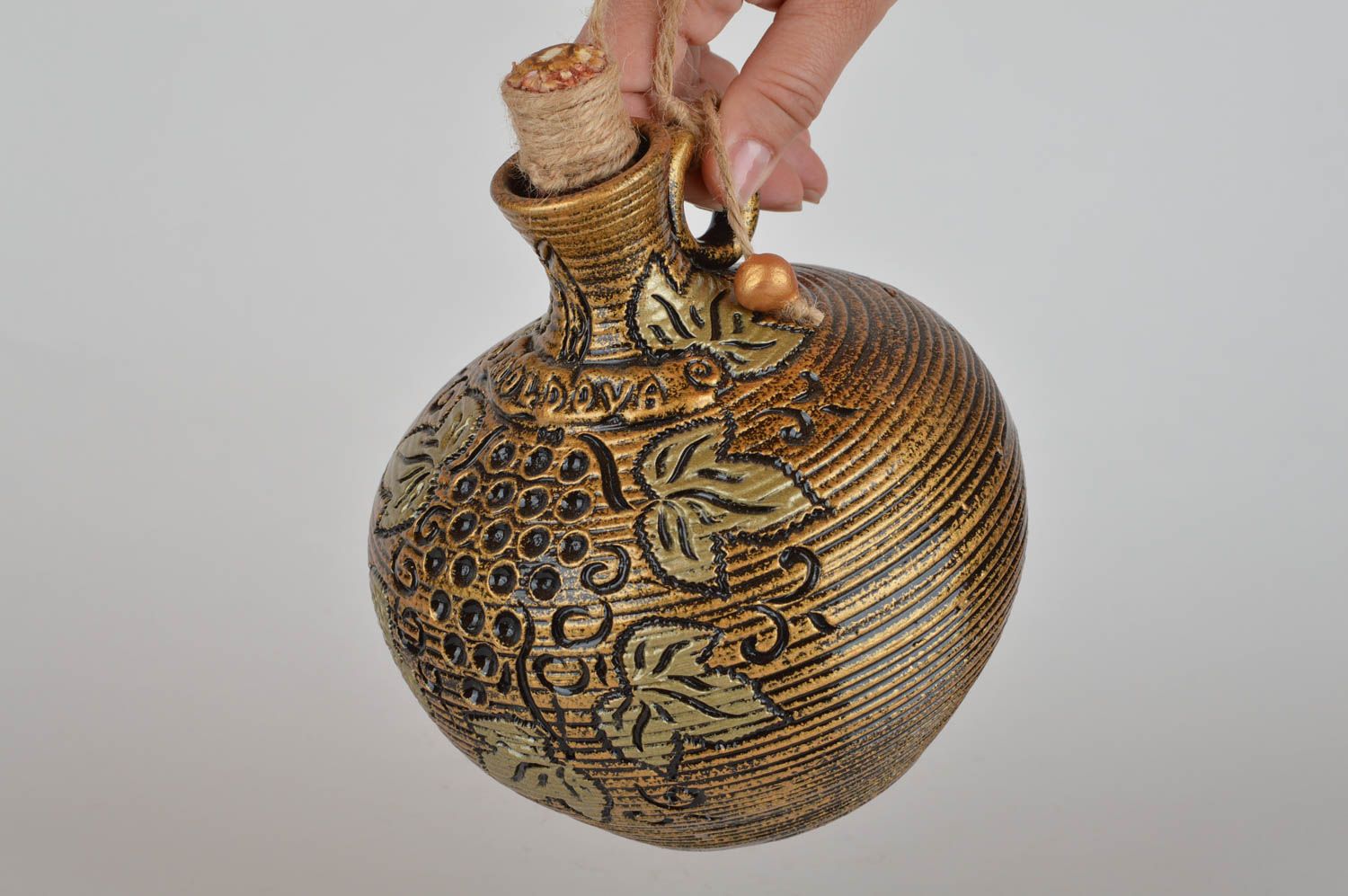 Handgemachte Ton Flasche Keramik Karaffe für Getränke mit Kork  foto 3