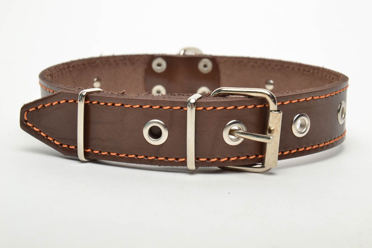 Brown genuine leather dog collar photo 2