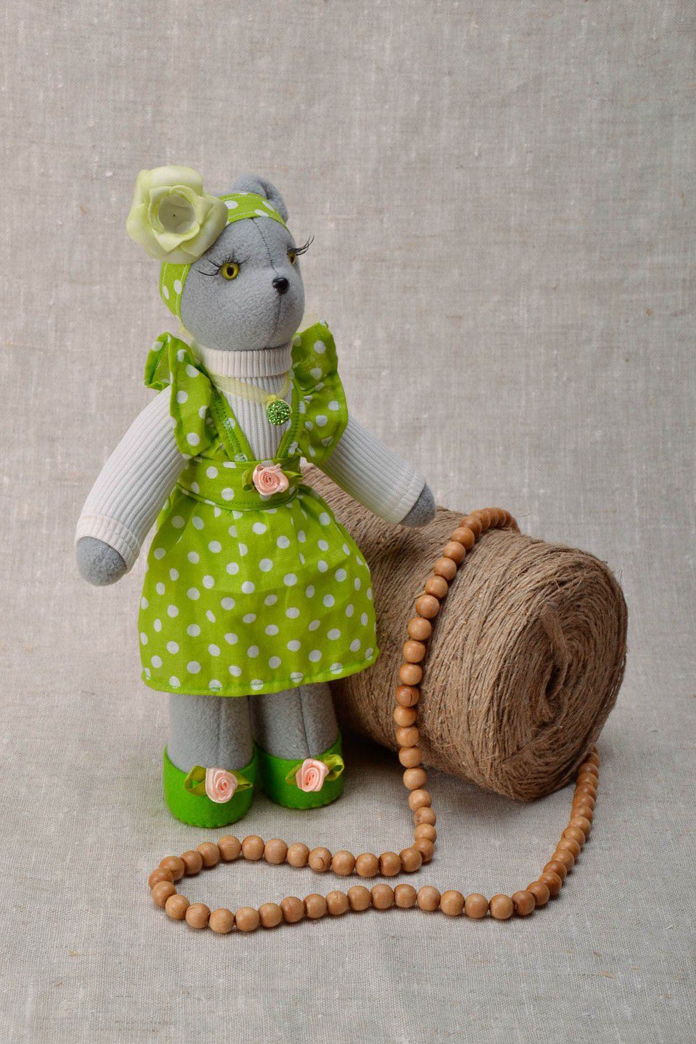 Soft toy Cat in a lime sundress photo 5