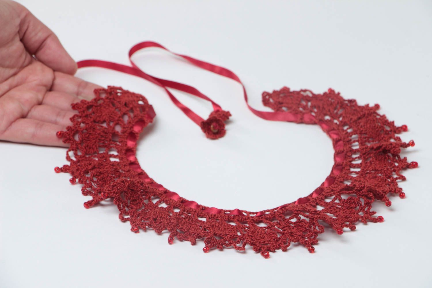 Unusual lovely neck collar handmade red accessories knitted stylish present photo 5
