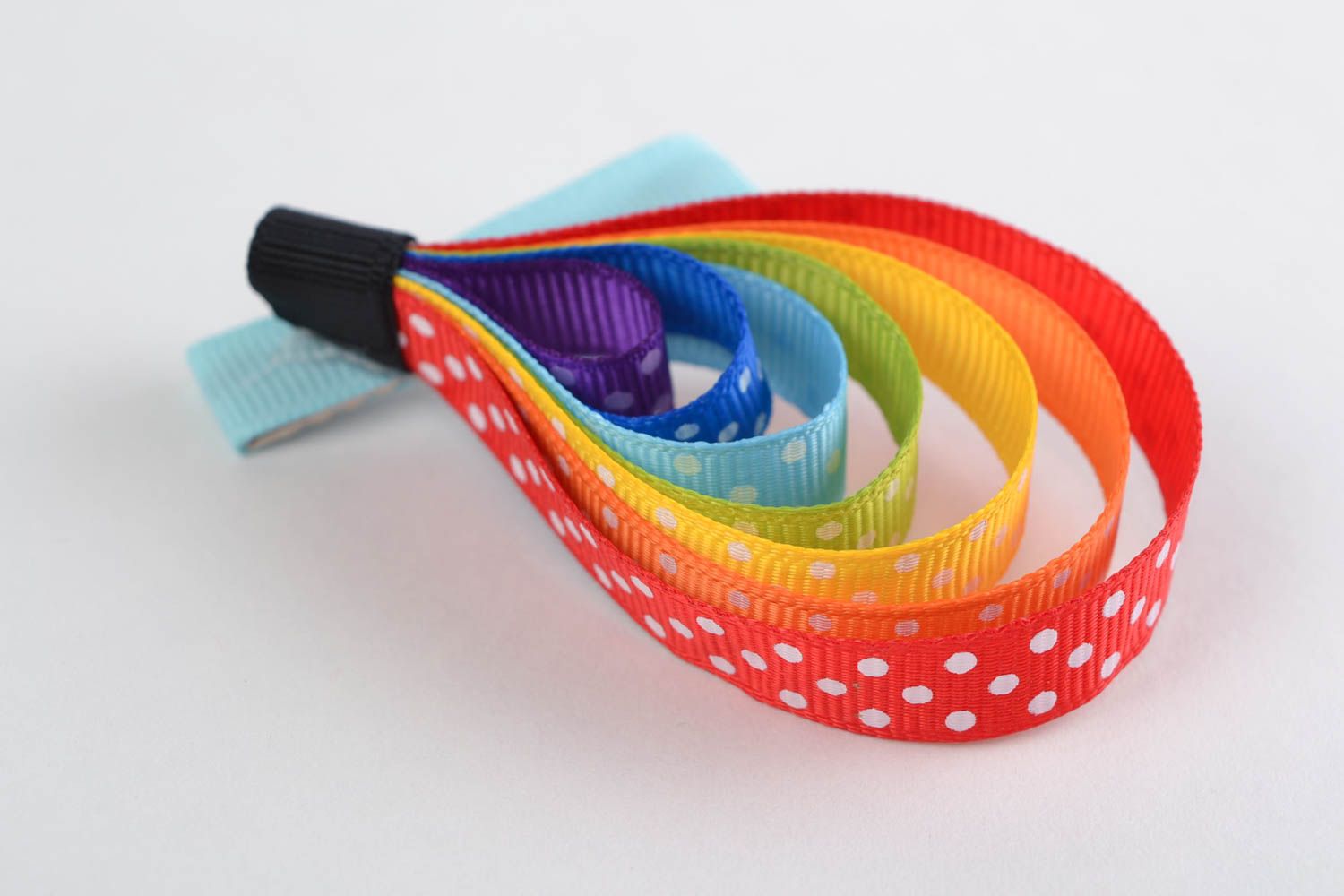 Bunte Haarspange handgemacht aus Ripsbändern Alle Regenbogenfarben foto 4