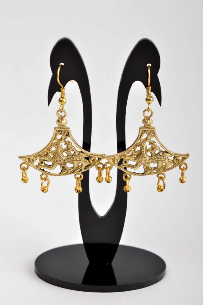 Lange Ohrhänger handmade Metall Schmuck Ohrringe für Damen orientalisch Messing foto 2