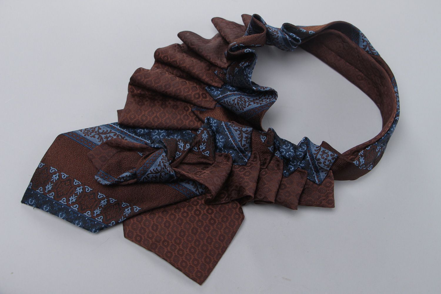 Brown textile necklace hand made of silk men's ties photo 2