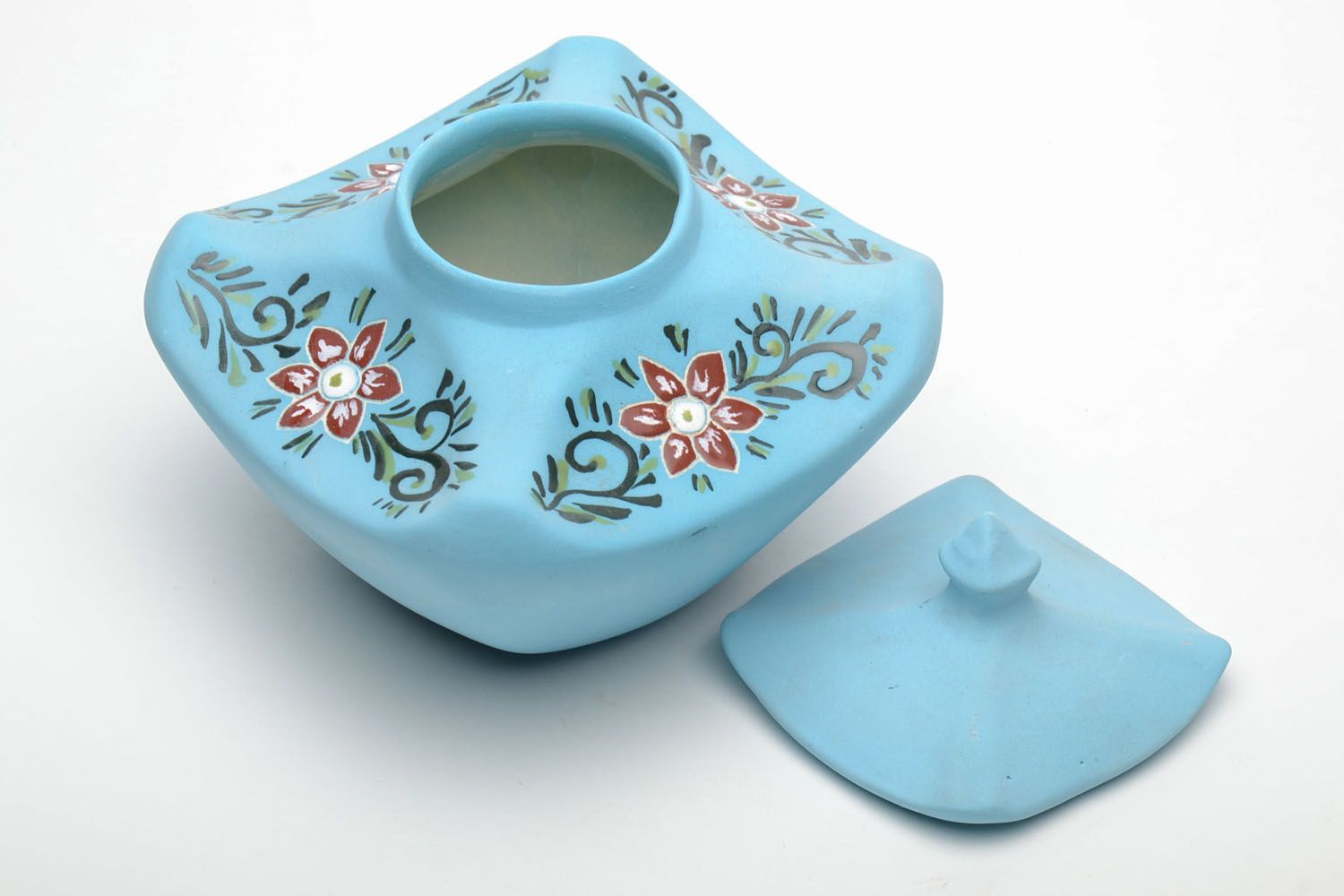 Beautiful blue ceramic sugar bowl photo 2