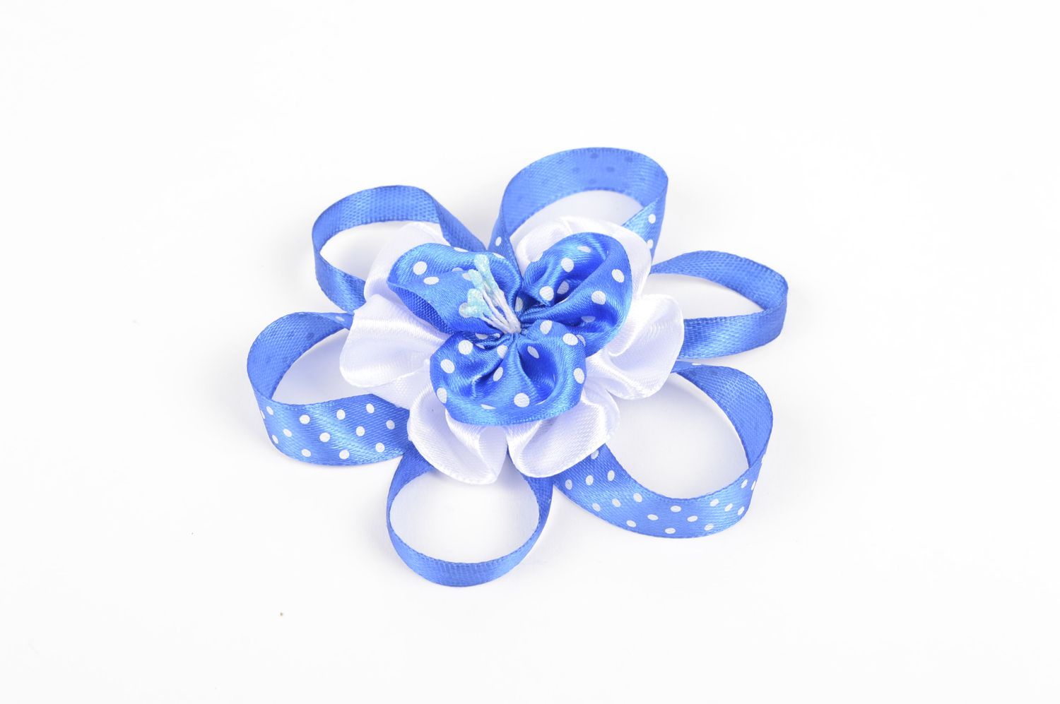 Handmade flower hair tie unusual blue accessory tender hair tie for kids photo 2