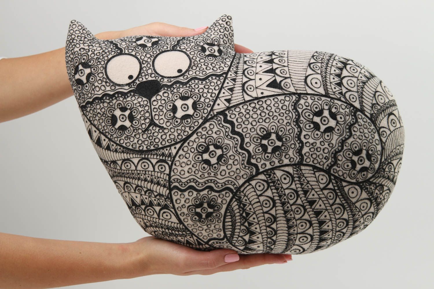 Deko Kissen Stoff Katze handmade Kissen Kuscheltier Geschenk für Kind grau schön foto 5
