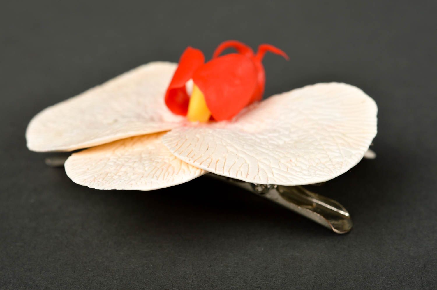 Handmade barrette orchid flower hair clip delicate barrette hair accessory photo 3