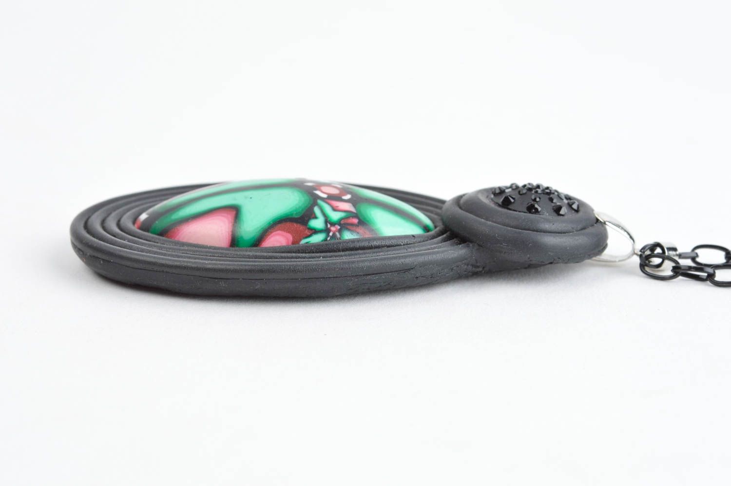 Украшение ручной работы кулон из полимерной глины кулон женский черный фото 2