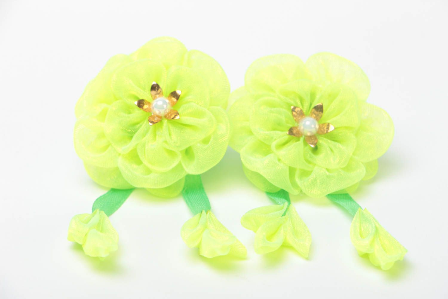 Set of handmade hair ties green textile accessories designer jewelry for hair photo 3