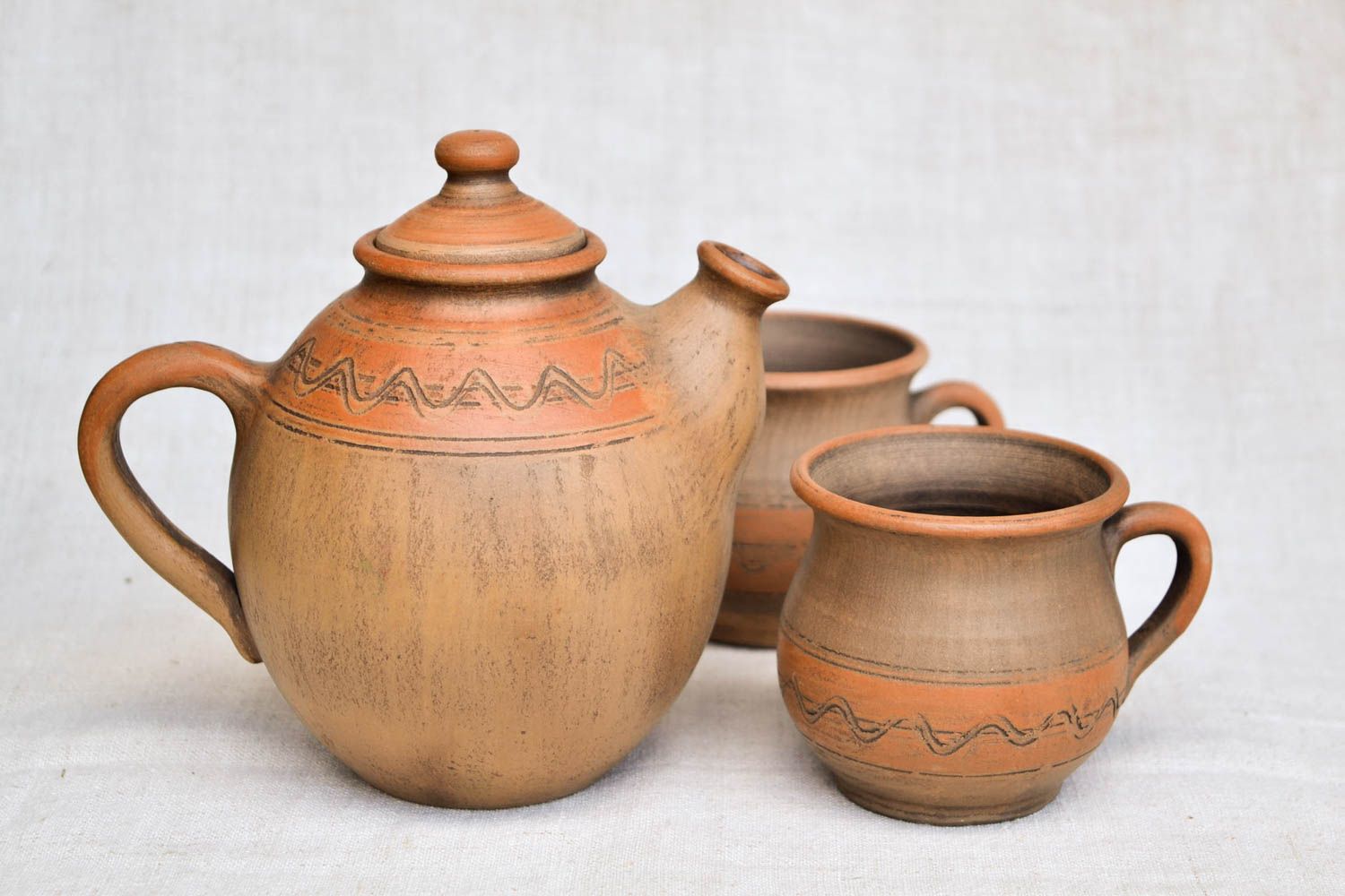 Beautiful handmade ceramic teapot 1 l handmade 2 clay cups 200 ml gift ideas photo 4