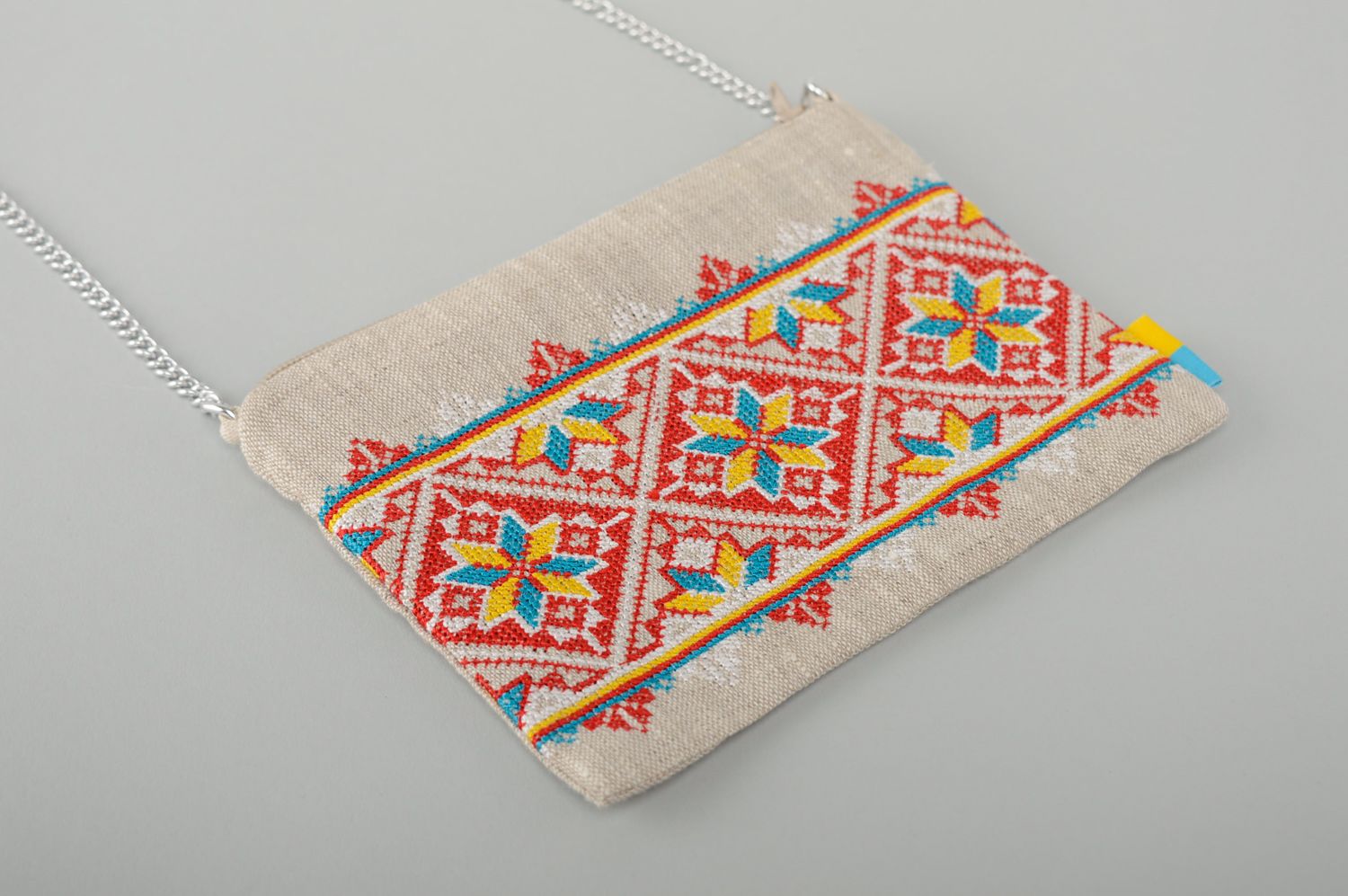 Ethnic cross stitch embroidered linen clutch bag photo 1