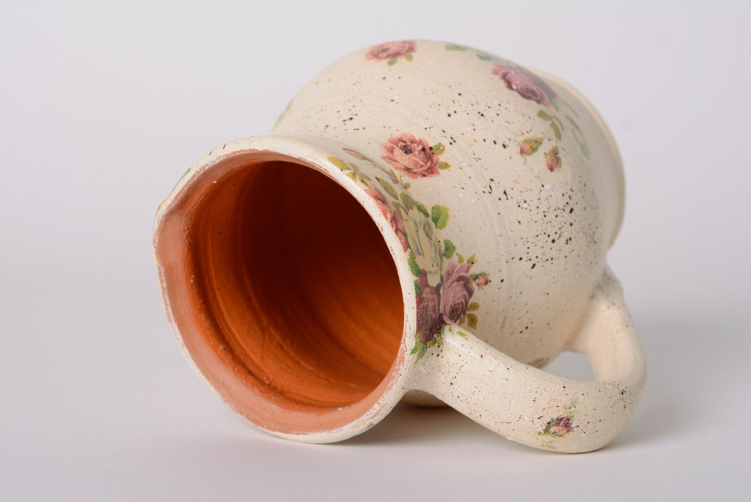 Jarro de cerámica artesanal con decoupage con rosas vintage de arcilla  foto 2