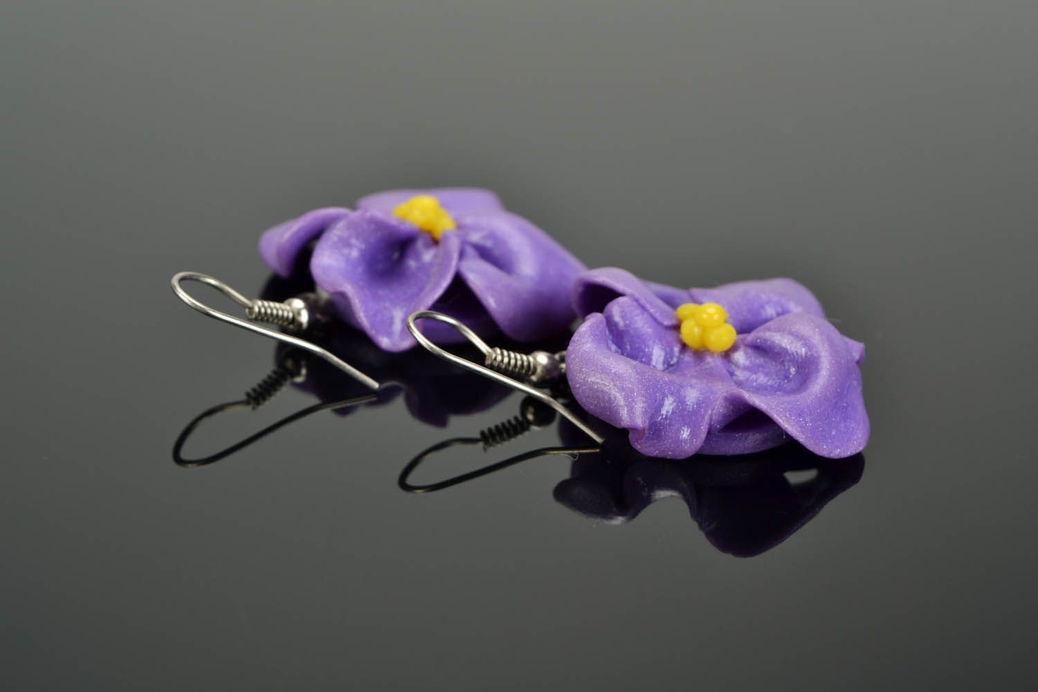 Polymer clay earrings Violets photo 1