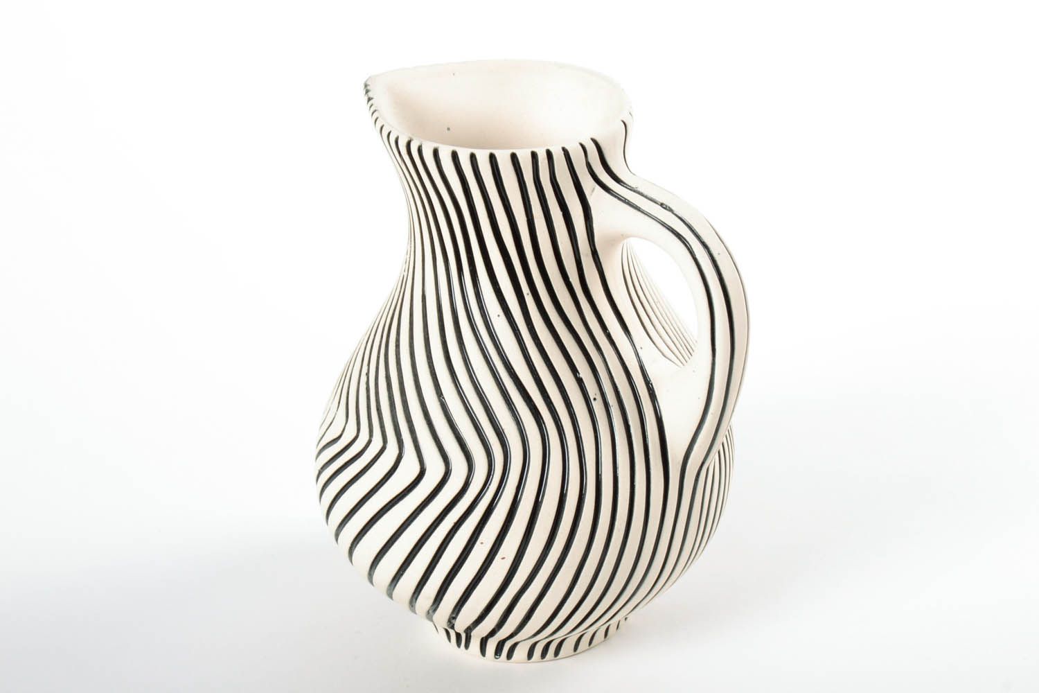 30 0z Zebra style white and black color ceramic handmade mil jug with handle 1,5 lb photo 4