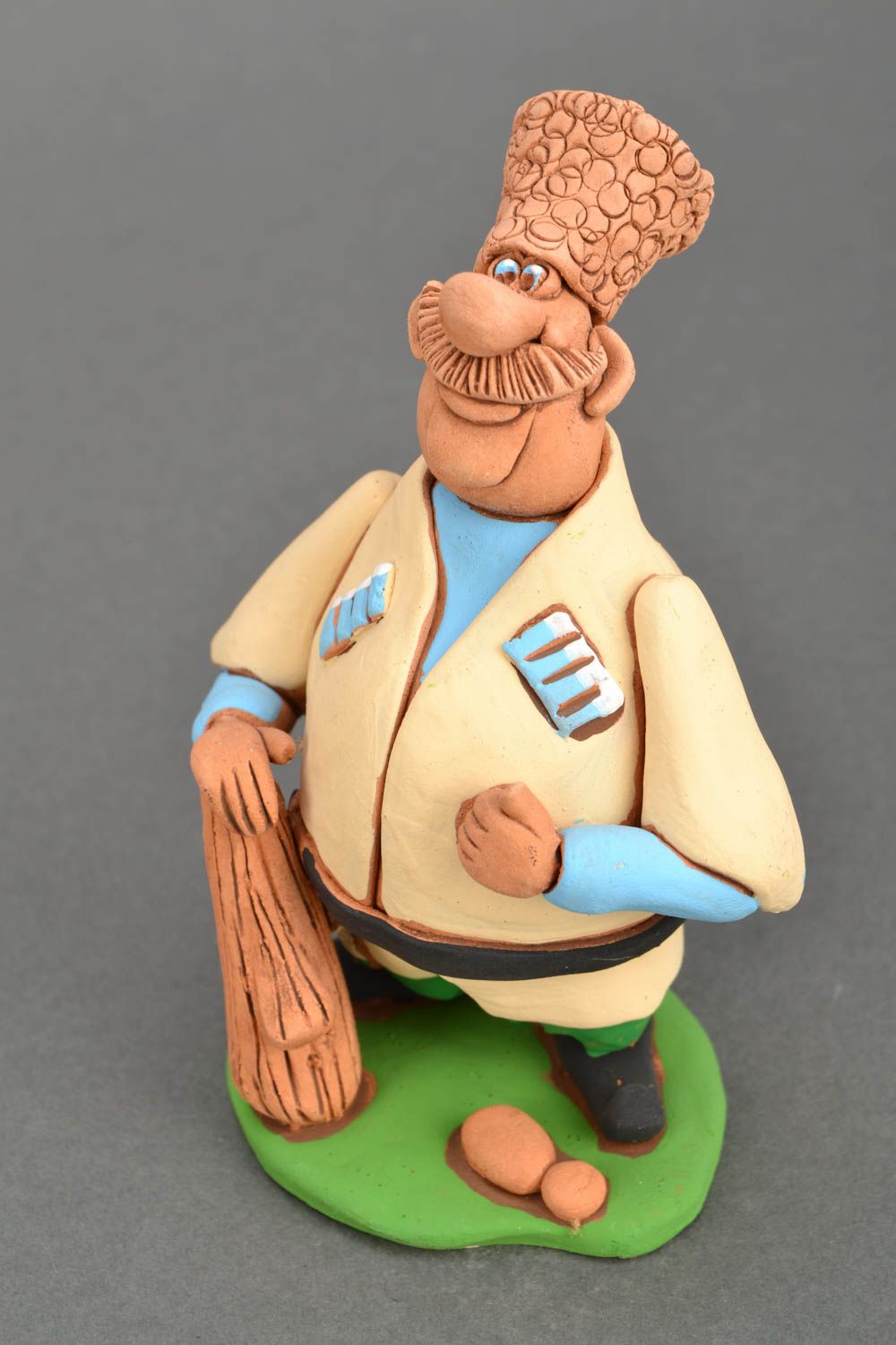 Handmade ceramic figurine Cossack with Club photo 3
