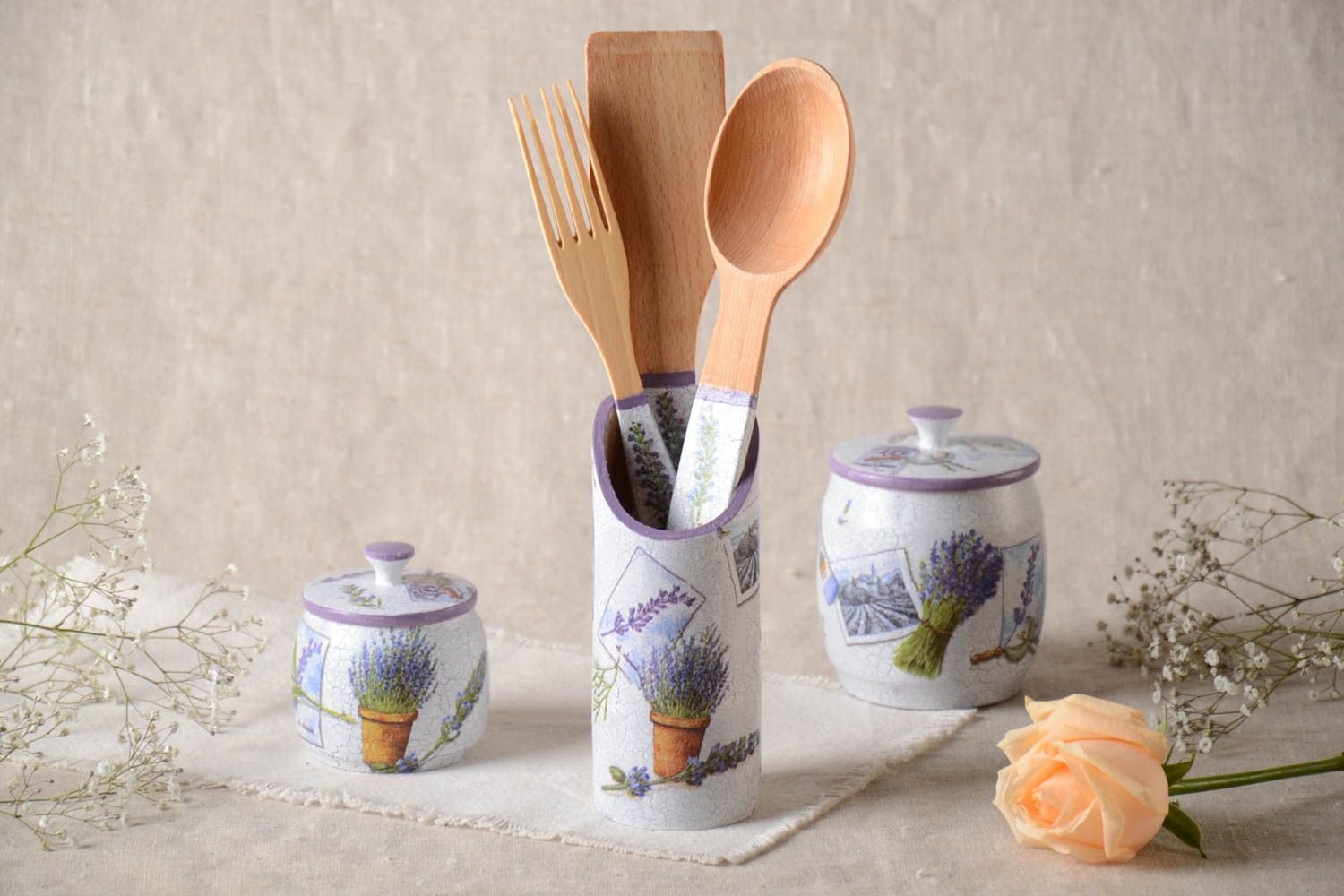 Set of kitchen accessories wooden stylish kitchenware handmade wooden utensils photo 1