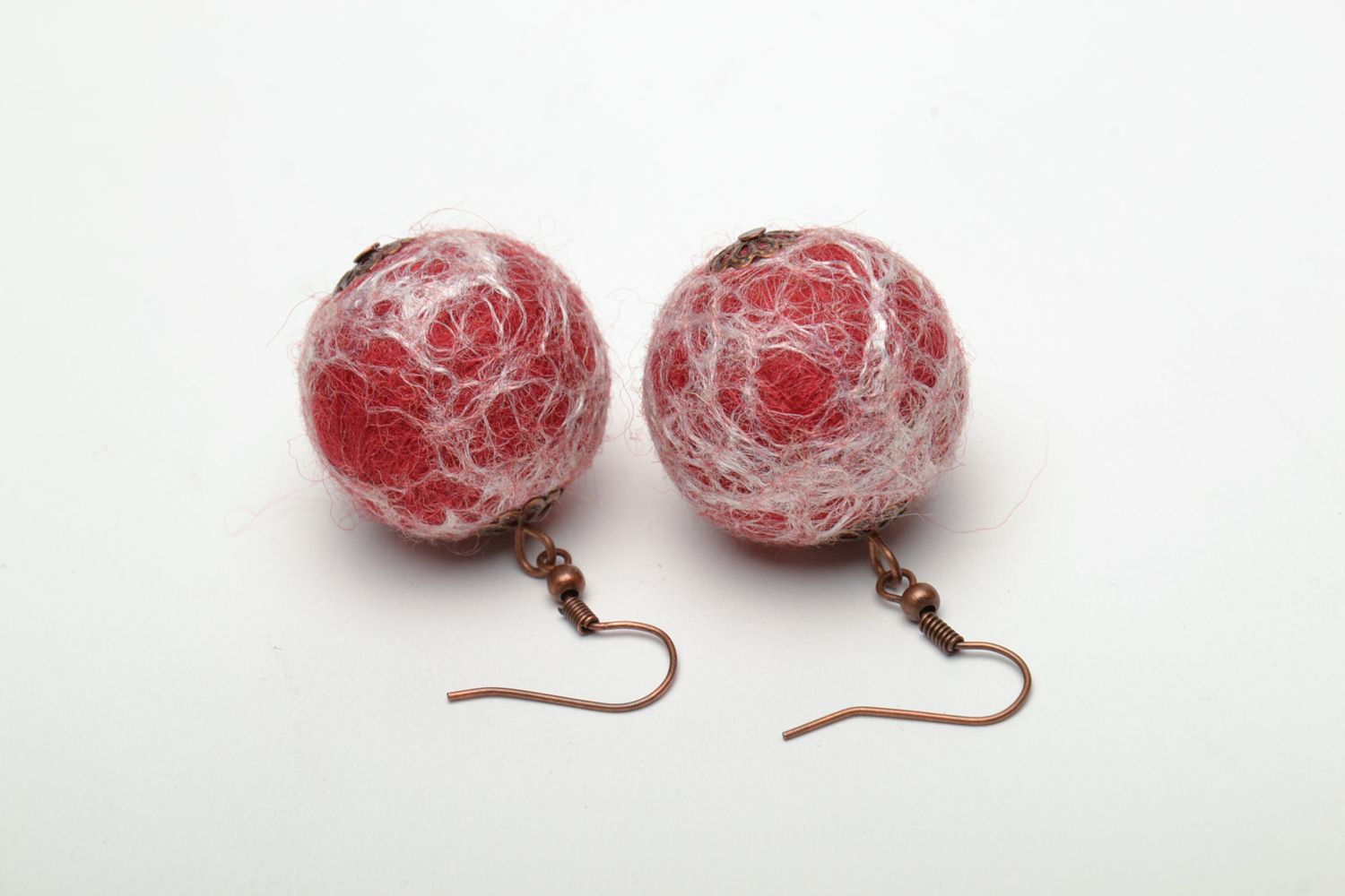 Felted wool ball earrings Spiderweb photo 5