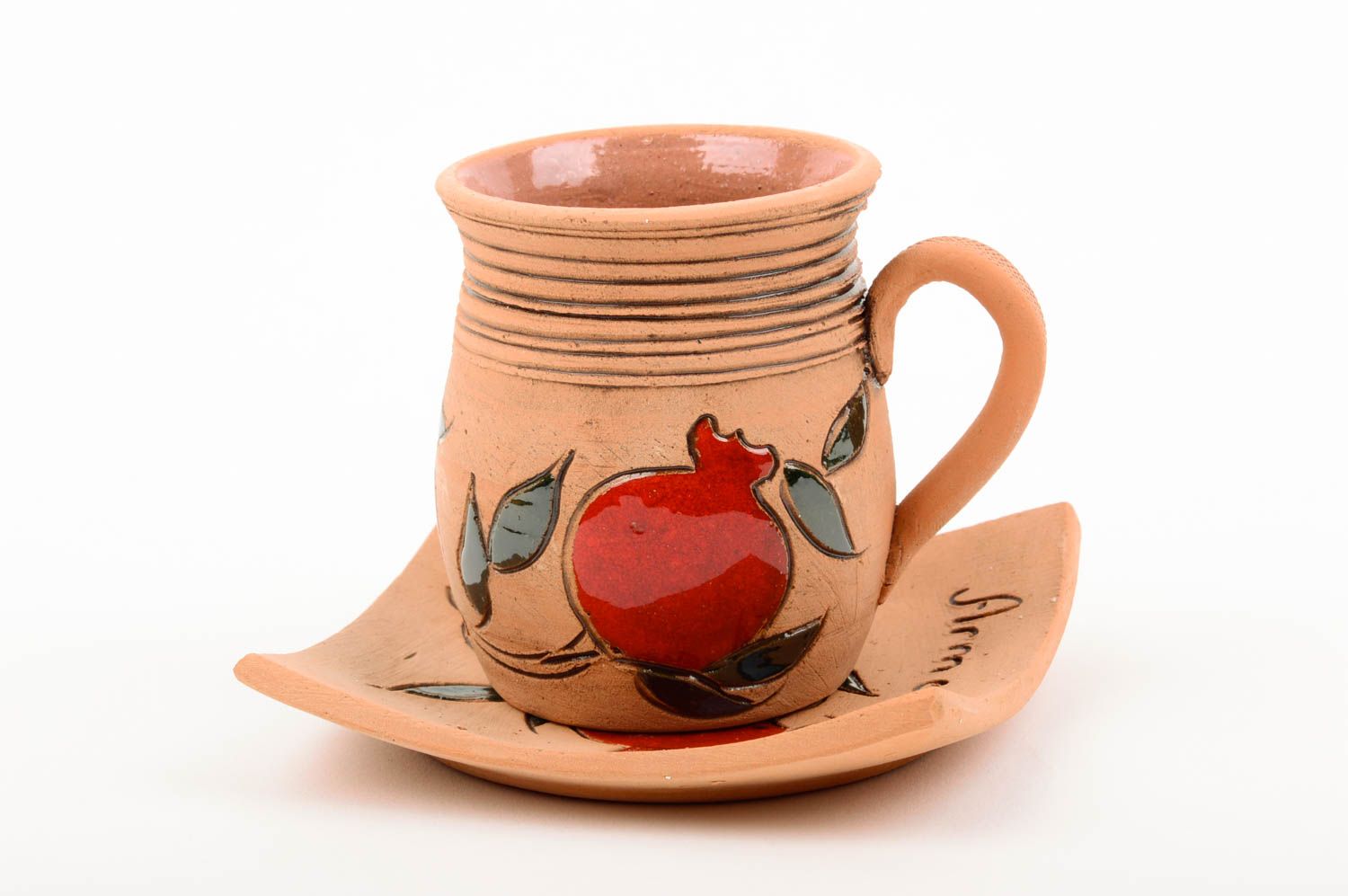 Кофейная чашка ручной работы кофейная посуда глиняная чашка с блюдцем Гранат фото 1