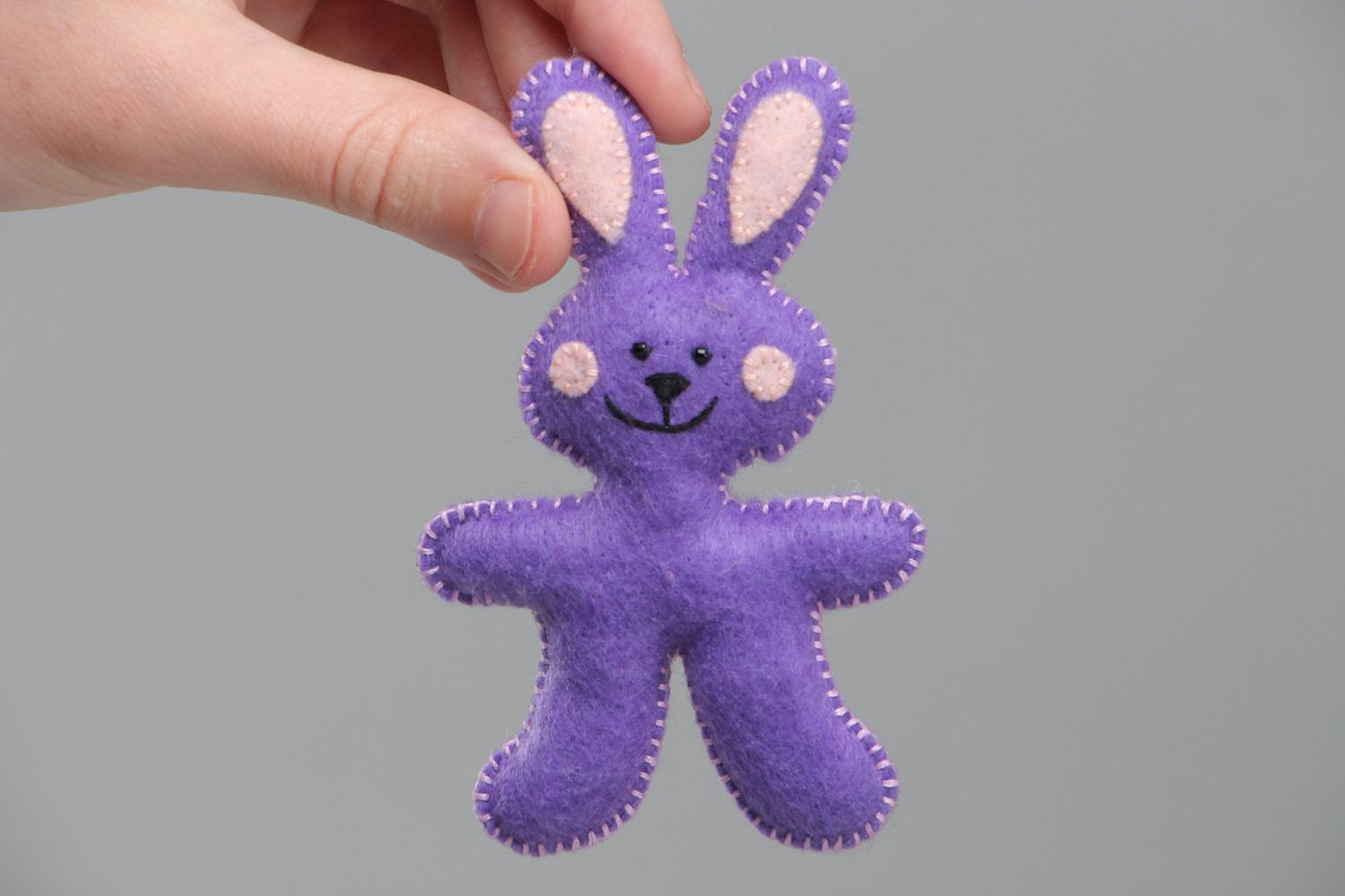 Small handmade flat soft toy sewn of violet felt Rabbit for interior decoration photo 5