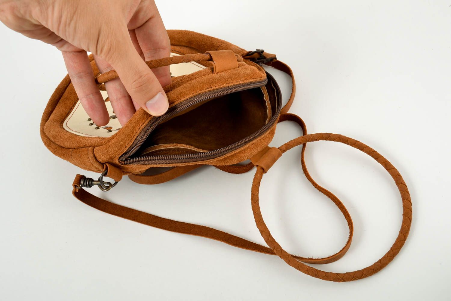 Сумка ручной работы сумка через плечо кожаная сумка круглая коричневая фото 3