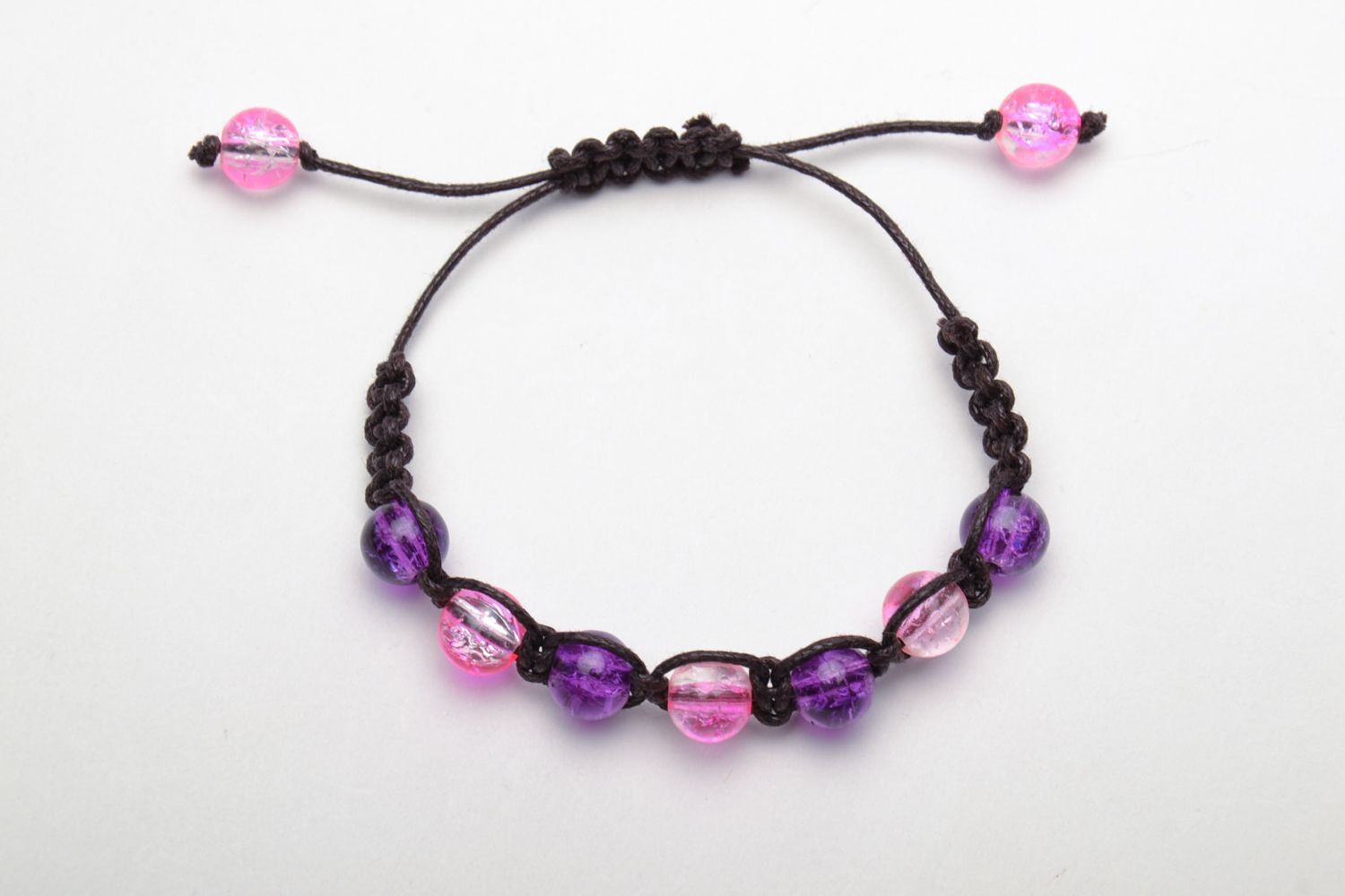 Bracelet en verre étroit rose et violet fait main pour femme cadeau original photo 2