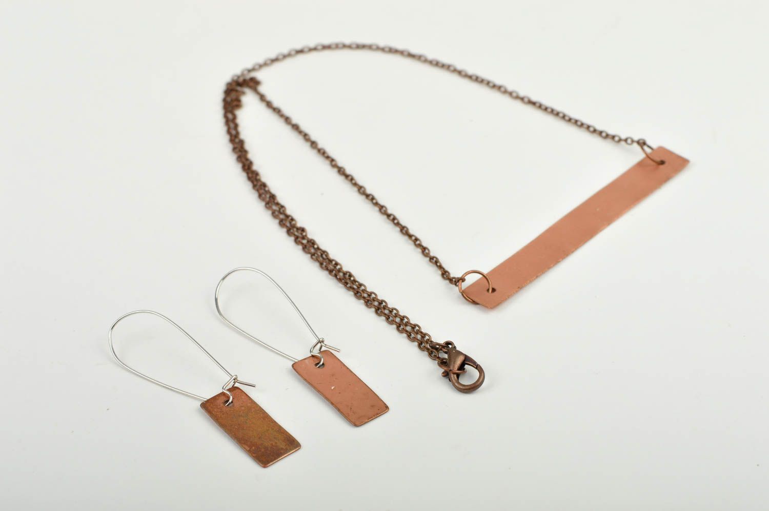 Handmade forged copper jewelry designer metal pendant dangling earrings photo 4