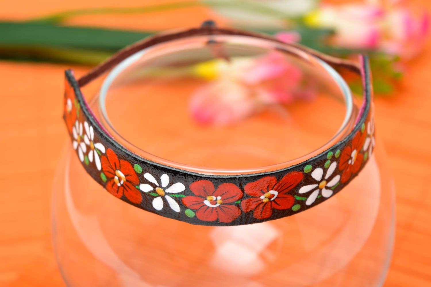 Pulsera de piel artesanal con flores accesorio para mujer regalo original foto 1