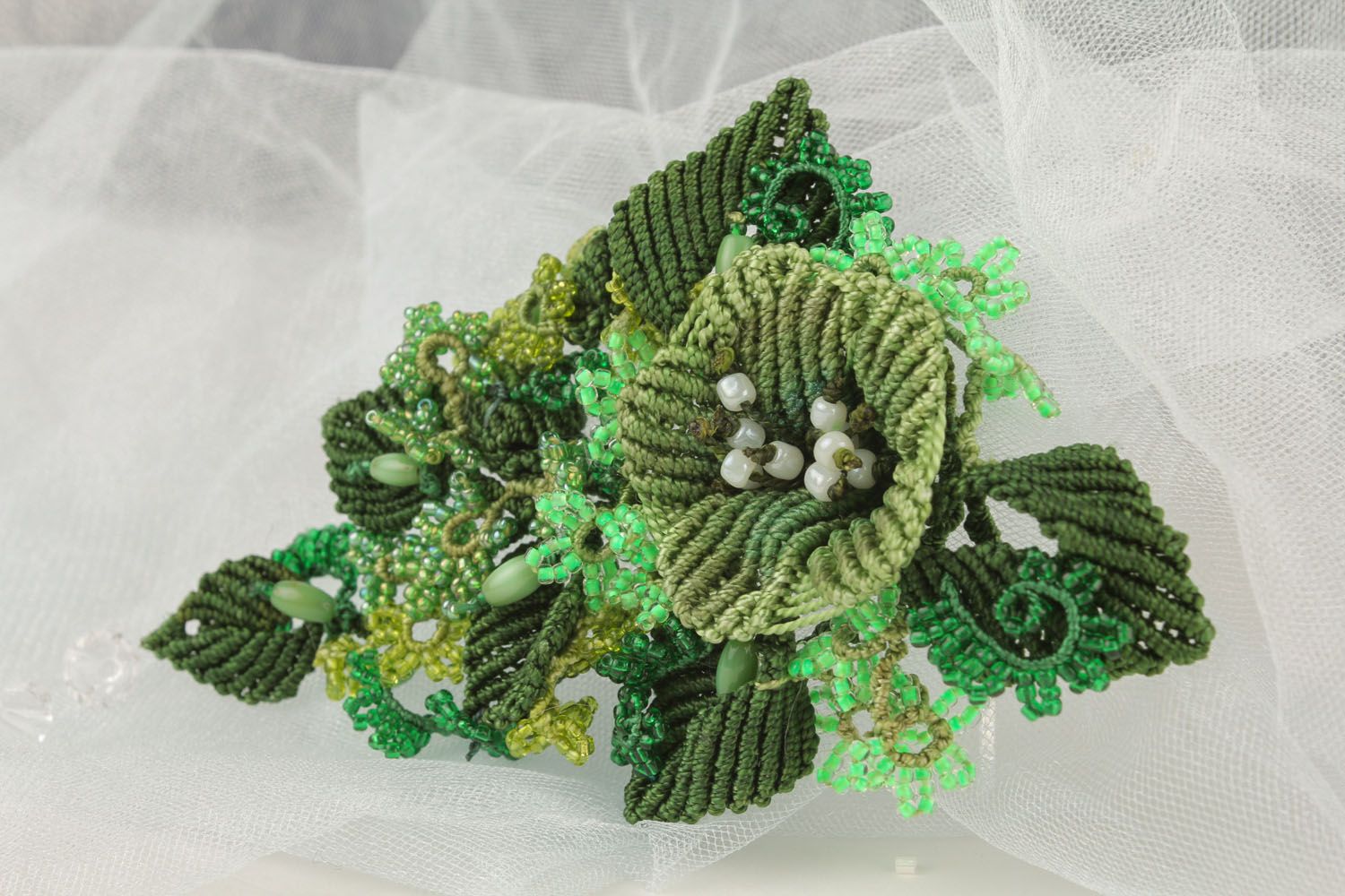 Brooch made using macrame and ankars techniques Spring photo 1
