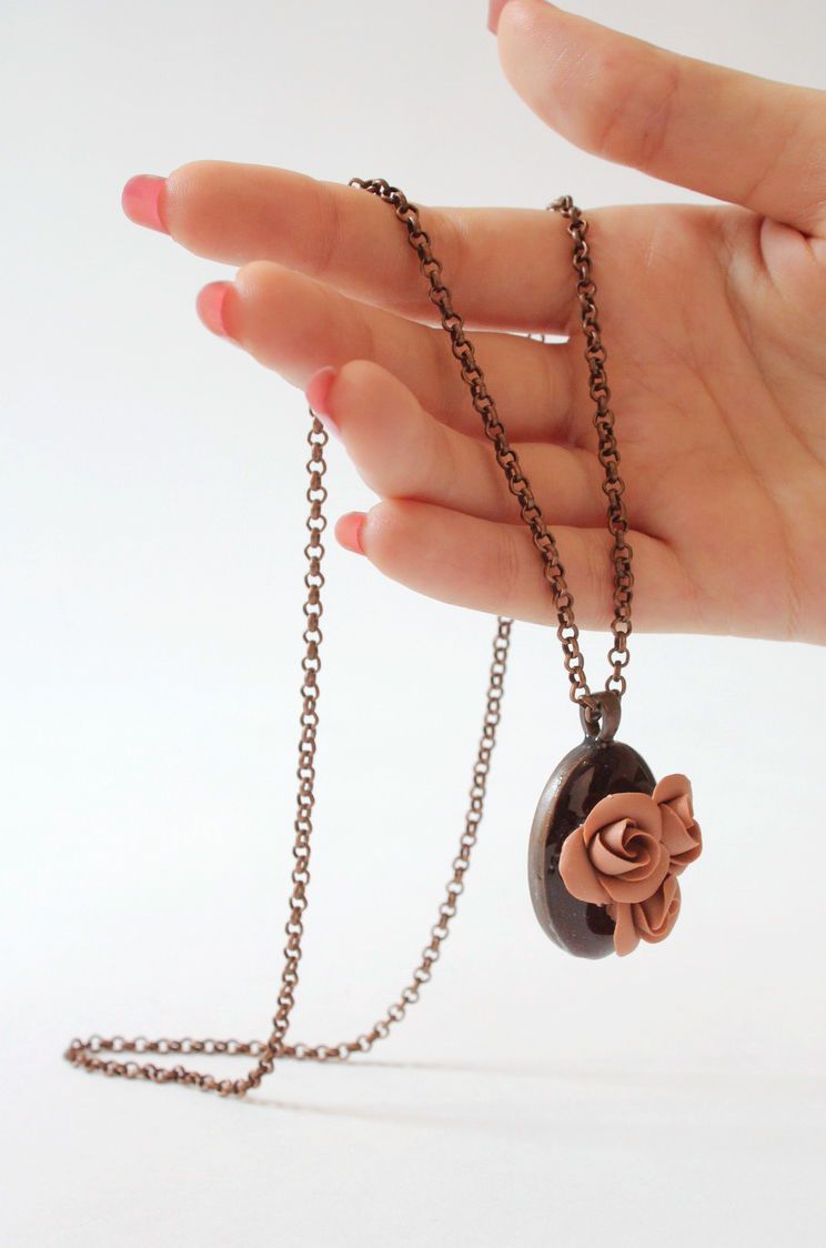 Pendant, made of polymer clay, Chocolate flowers photo 5