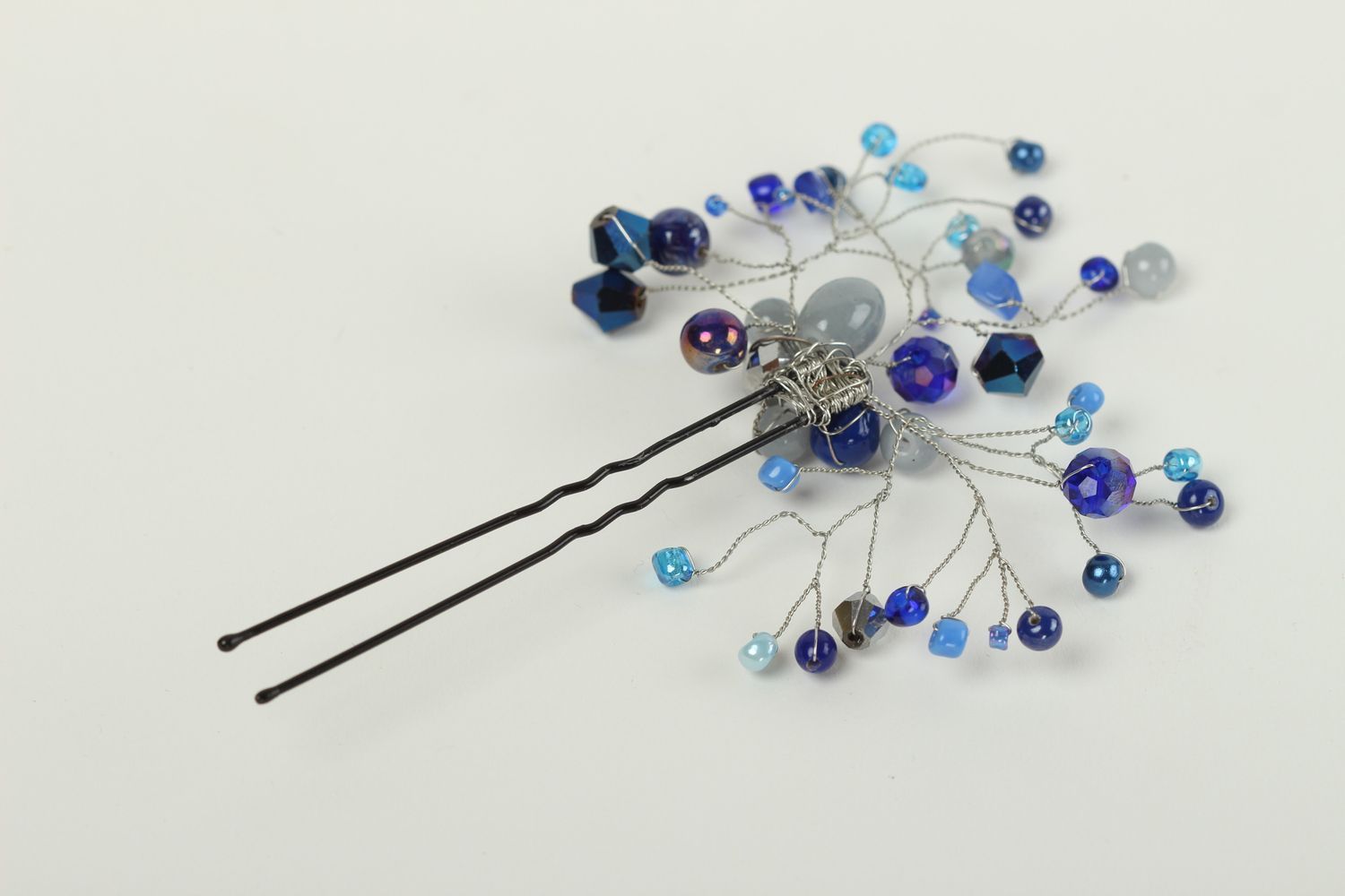 Handmade Haarnadel mit Perlen in Blau Designer Schmuck Accessoire für Haare foto 4