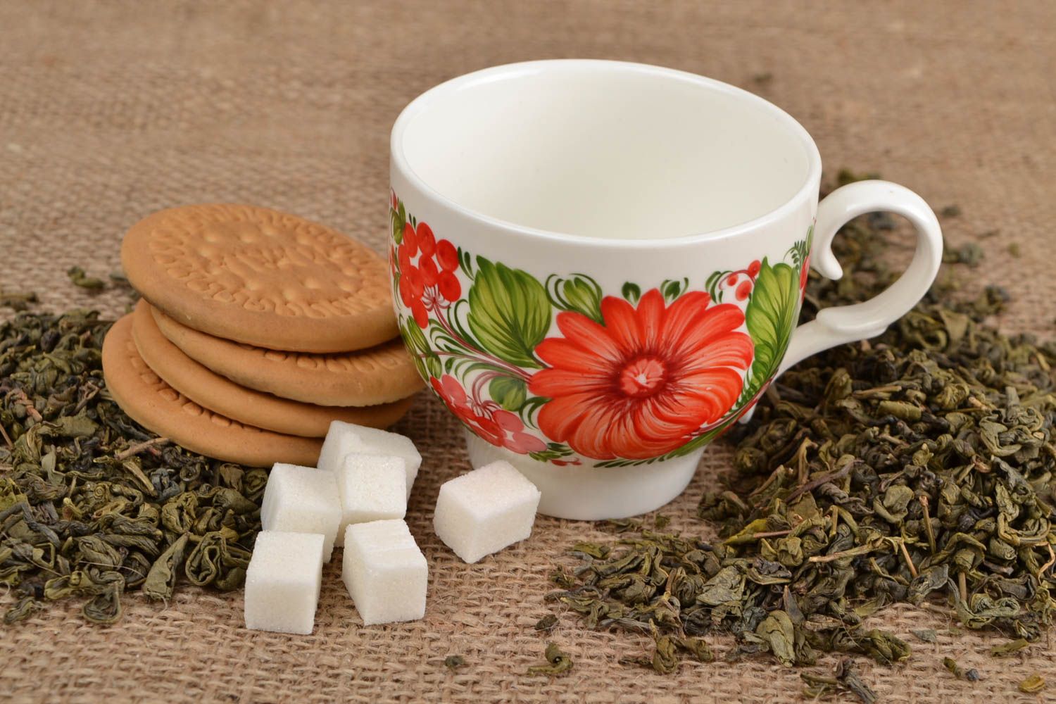 Tasse à thé fait main Mug original 22 cl blanc rouge peinte Vaisselle design photo 1
