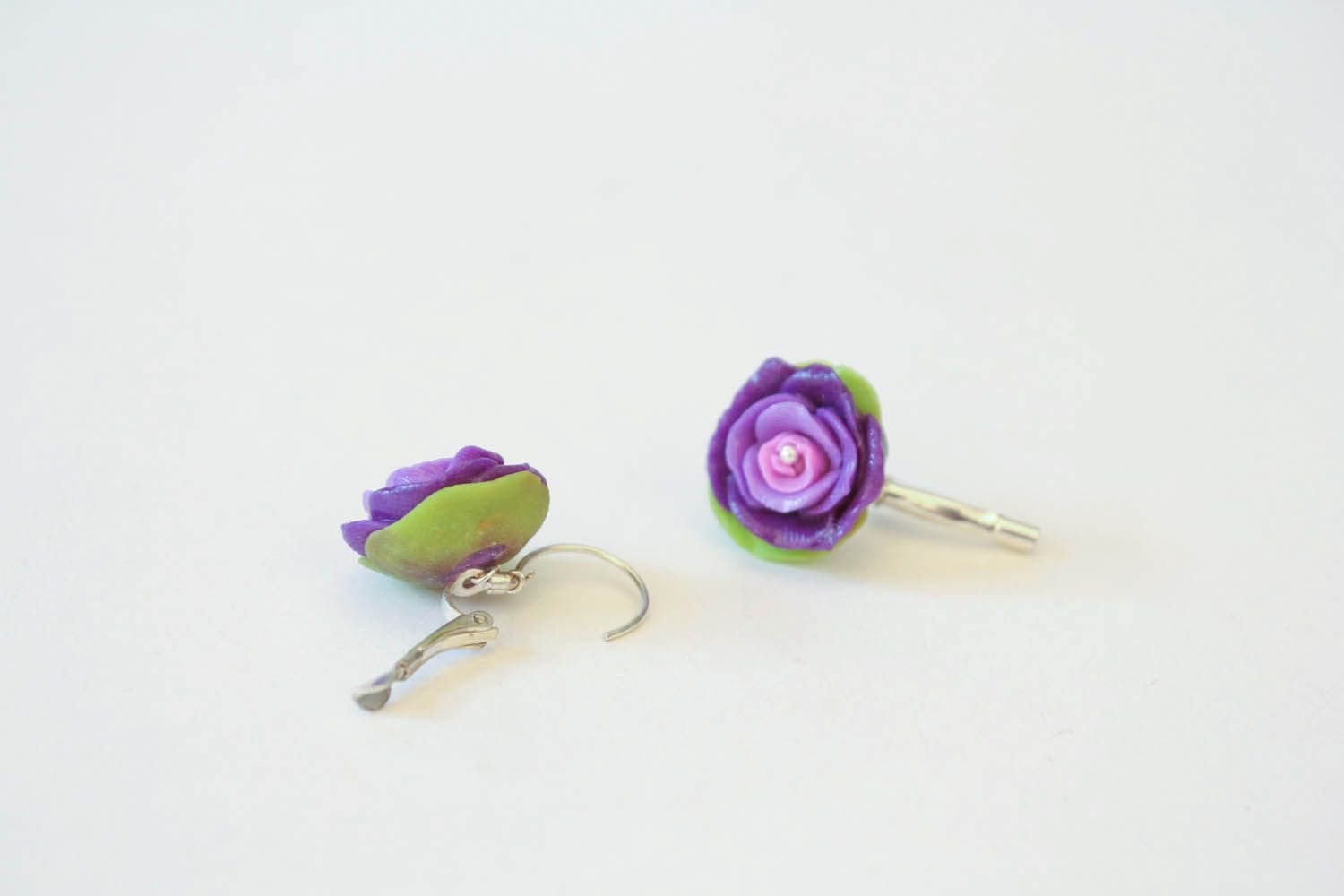 Unusual flower earrings made of polymer clay photo 4
