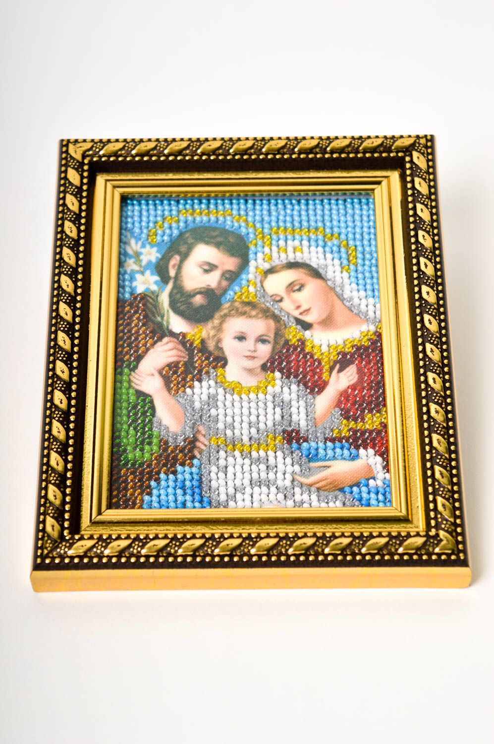 Икона ручной работы Святое семейство Икона вышитая бисером подарок женщине фото 4