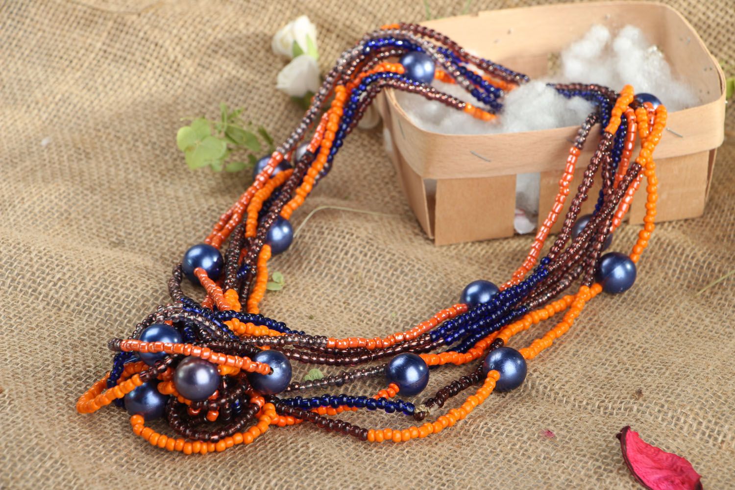 Bright handmade beaded necklace photo 5