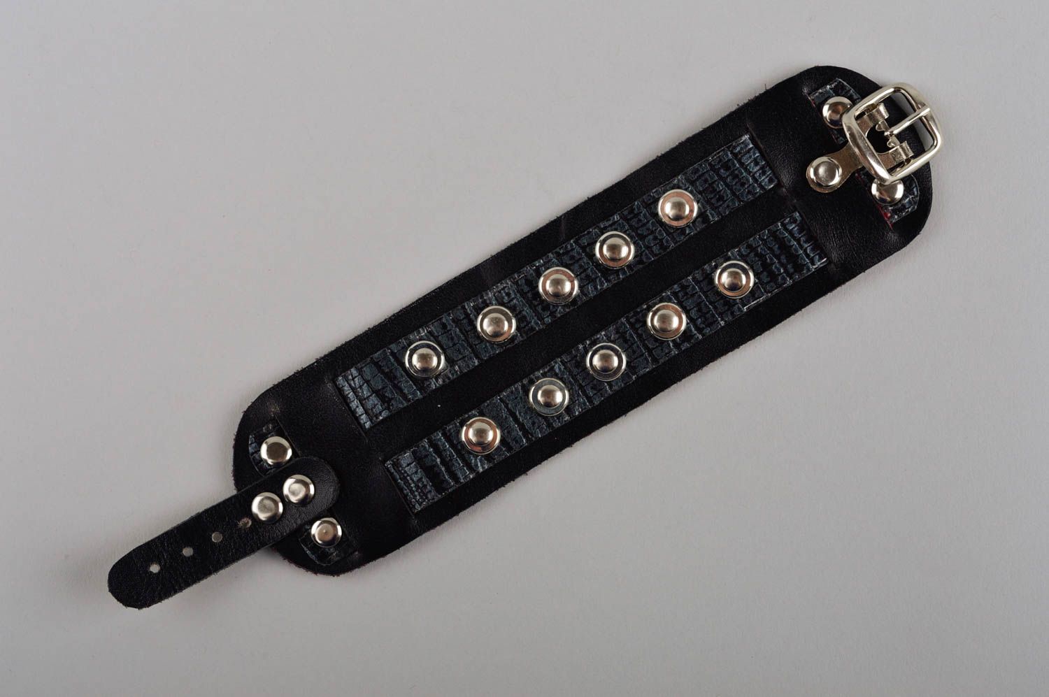 Bracelet cuir noir Bijou fait main large design stylé Cadeau femme original photo 4