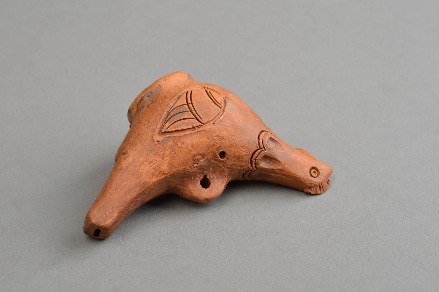 Sifflet en argile fait main original brun décoratif pour enfant style ethnique photo 3