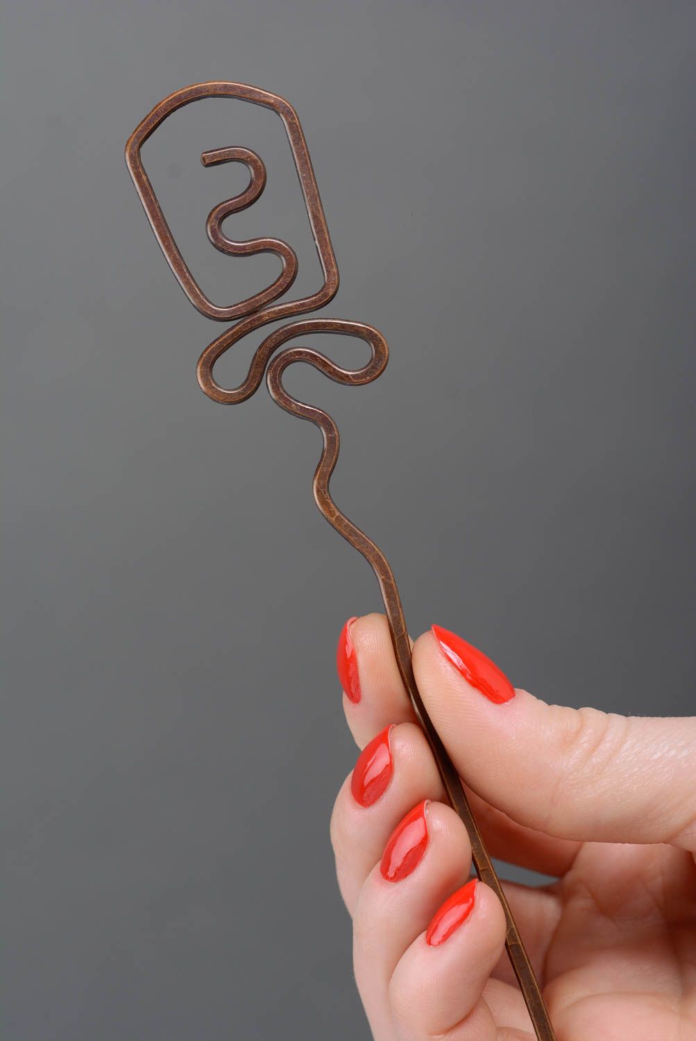 Handmade designer hair stick copper cute hair pin unusual stylish accessory photo 3