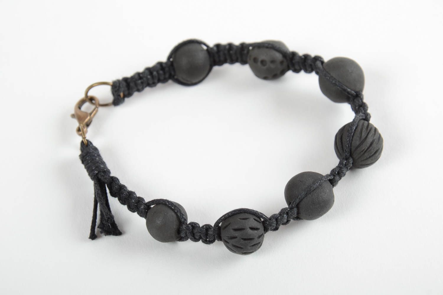 Bracelet tressé Bracelet céramique fait main Accessoire femme noir original photo 6