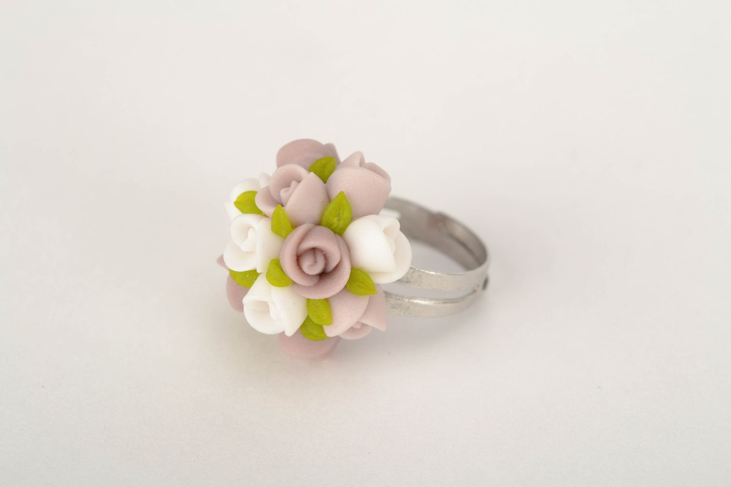 Polymer clay ring with tea roses photo 3