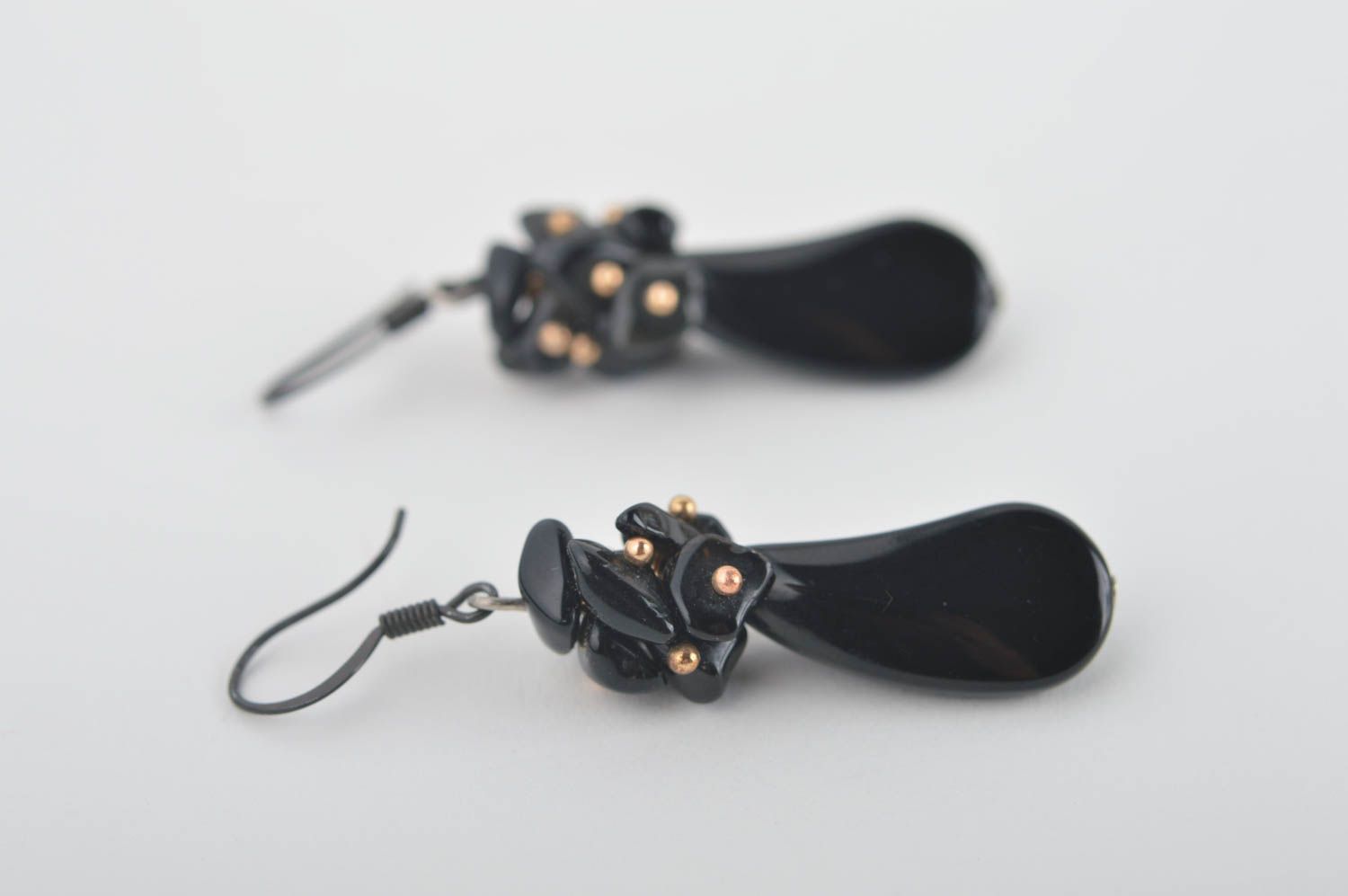 Beautiful earrings with charms black designer earrings stylish jewelry photo 3