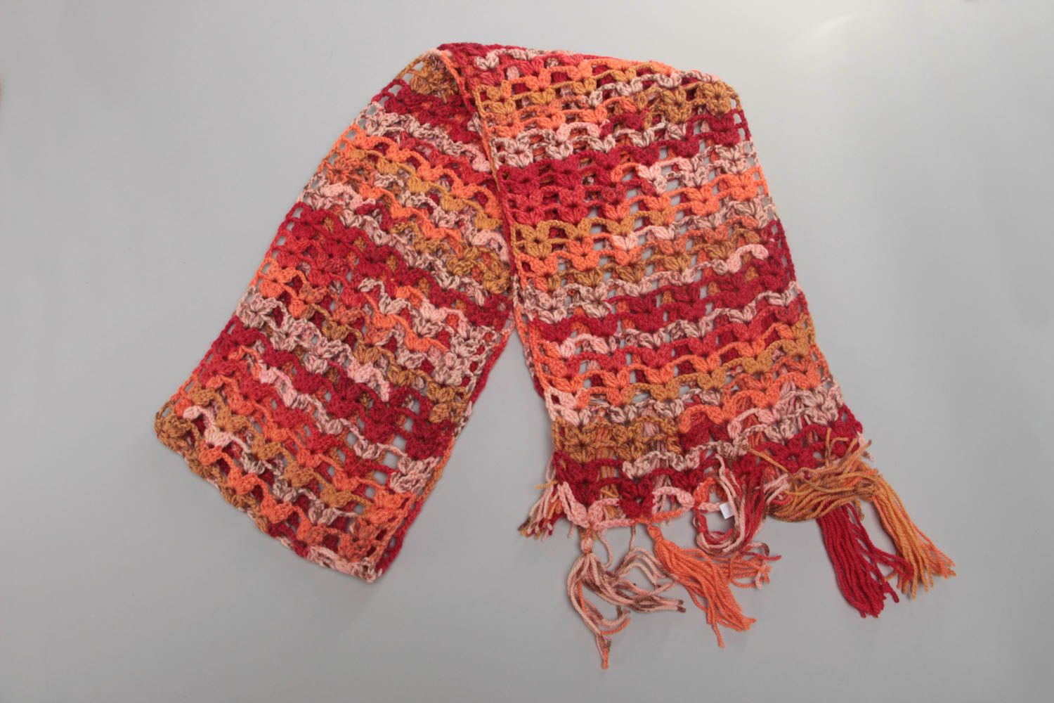 Unusual beautiful handmade crochet scarf red designer long stylish photo 2