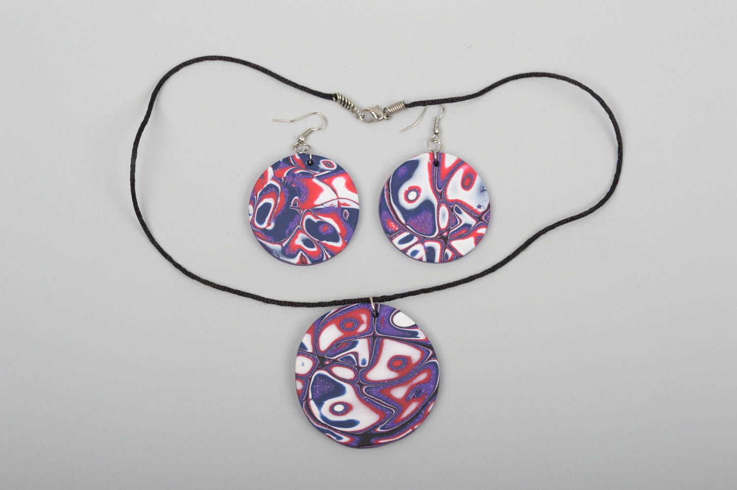 Handmade jewelry set polymer clay round earrings pendant necklace cool jewelry photo 5
