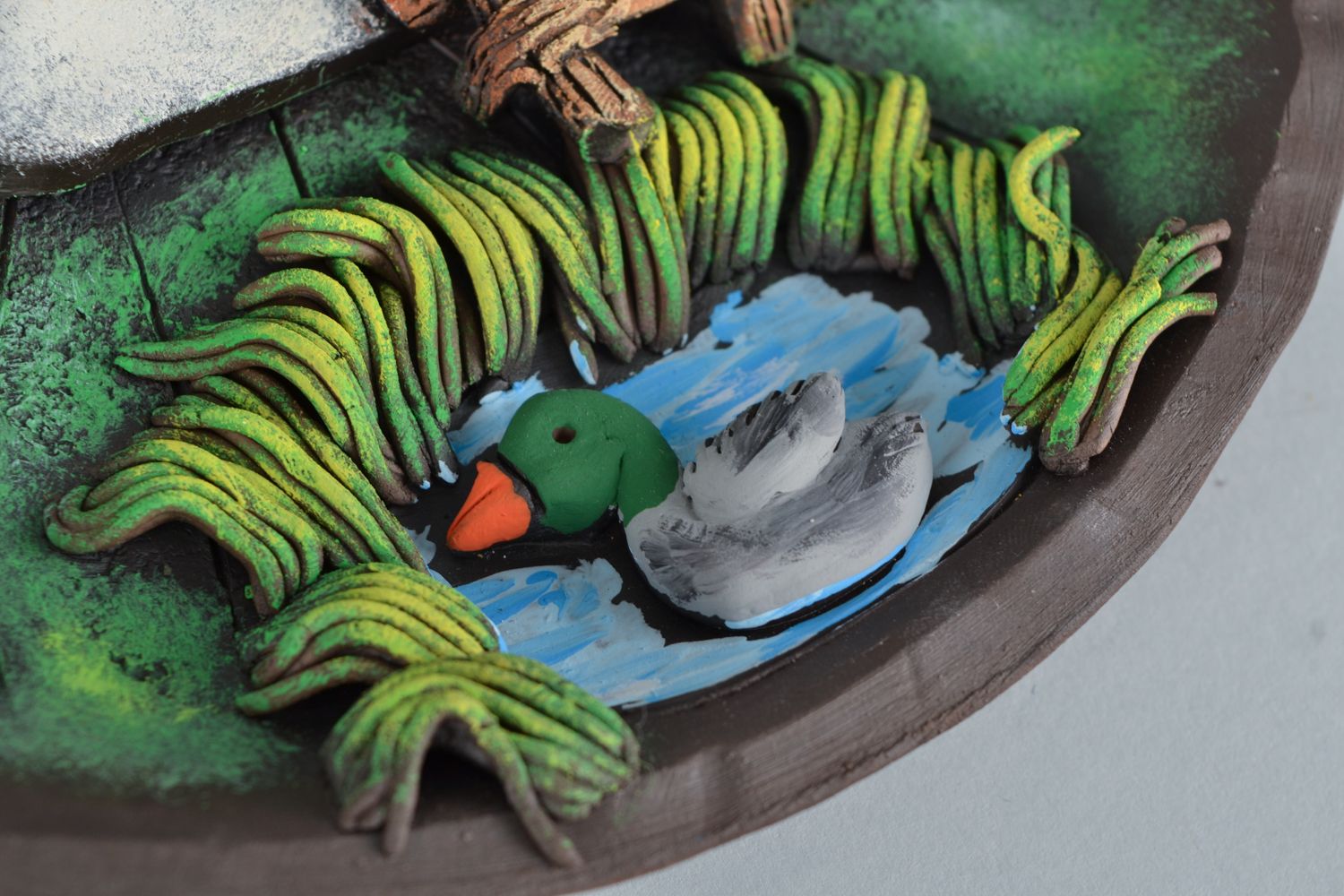 Керамическая тарелка на стену ручной работы Пейзаж  фото 3