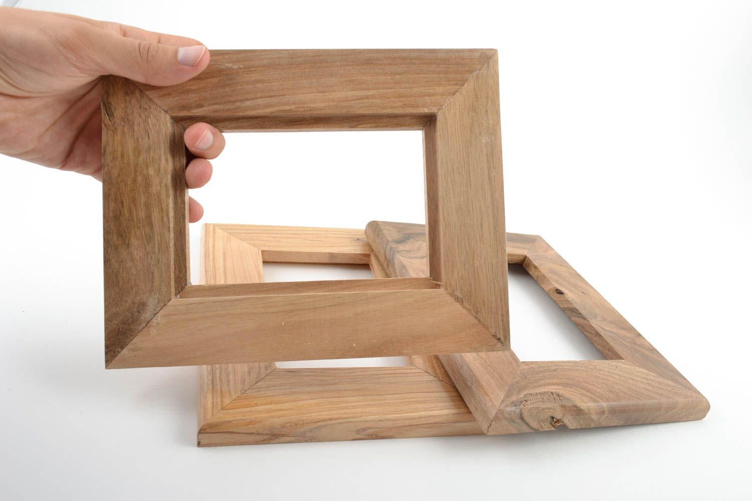 Handmade rechteckiger Fotorahmen Set aus Holz in Braun 3 Stück öko rein  foto 5