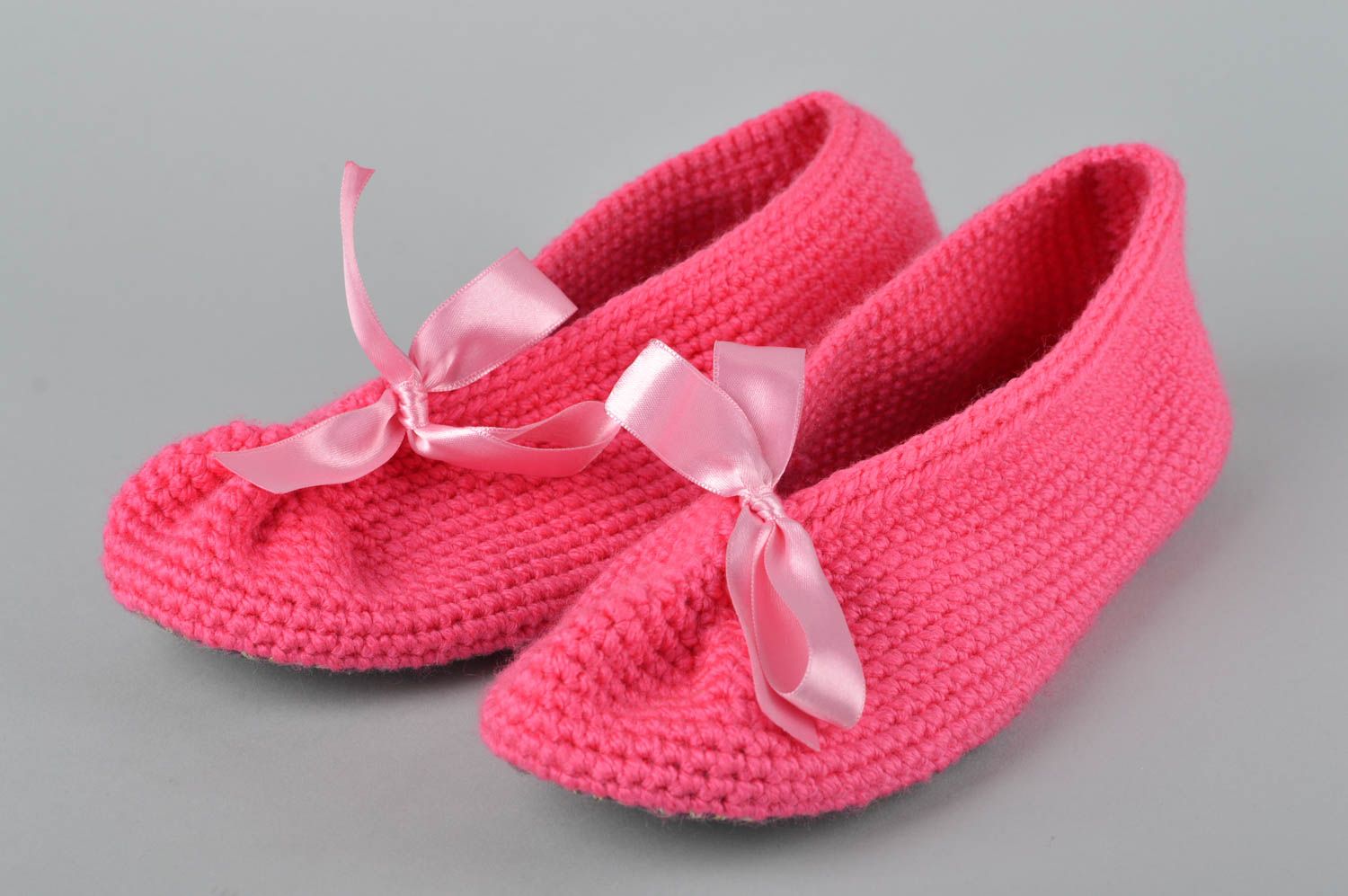Pantoufles coton Chaussons fait main Accessoire femme tricot rose design photo 1