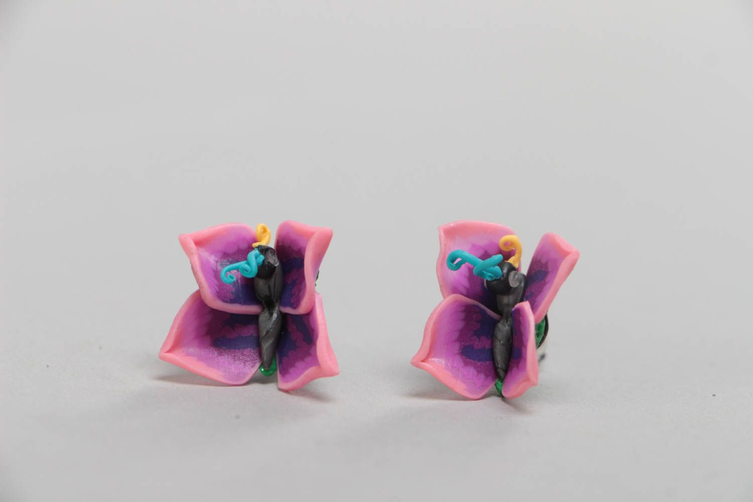 Bright stud earrings made of polymer clay Flowers handmade designer jewelry photo 2